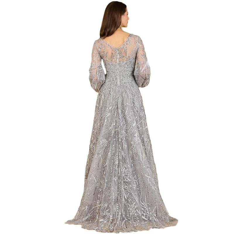 Lara Women's V Neckline Long Sleeve Gown