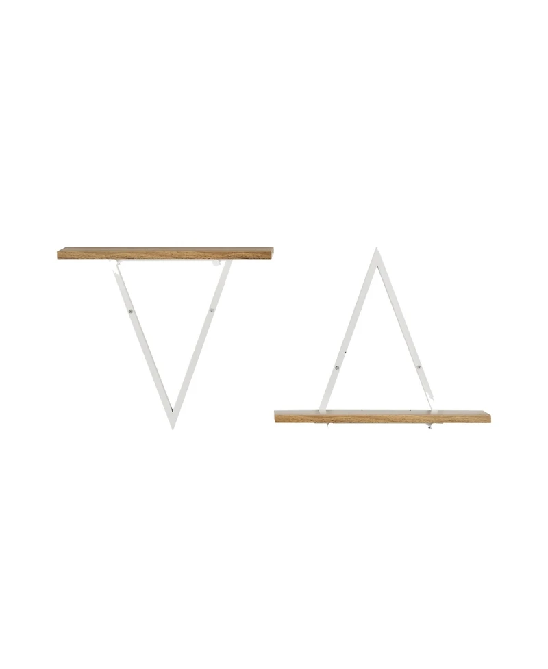 Danya B Triangle Accent Wall Shelf - Reversible Configuration - White Metal with Walnut Finish Ledge