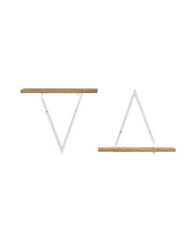 Danya B Triangle Accent Wall Shelf - Reversible Configuration - White Metal with Walnut Finish Ledge
