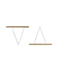 Danya B Triangle Accent Wall Shelf - Reversible Configuration - White Metal with Walnut Finish Ledge