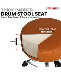 5 Core Drum Throne w Backrest 4" Padded Stool Airlift Adjustable 25.5" Drummer Chair 441Lb Capacity
