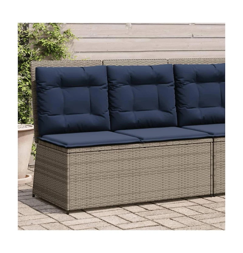 vidaXL 1 Pc poly rattan Reclining Patio Bench with Navy blue cushions