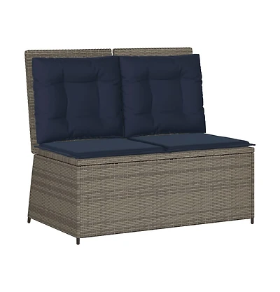 vidaXL 1 Pc poly rattan Reclining Patio Bench with Navy blue cushions