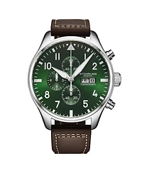 Stuhrling Navigator 4075 Men s 43mm Green Sunray Dial Brown Leather Strap Chronograph Quartz Watch