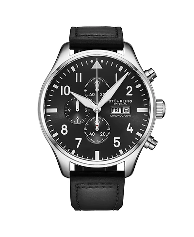 Stuhrling Navigator 4075 Men s 43mm Green Sunray Dial Brown Leather Strap Chronograph Quartz Watch