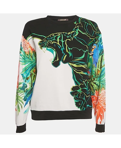 Pre-Owned Roberto Cavalli Women's Black/green Printed Cotton Sweatshirt