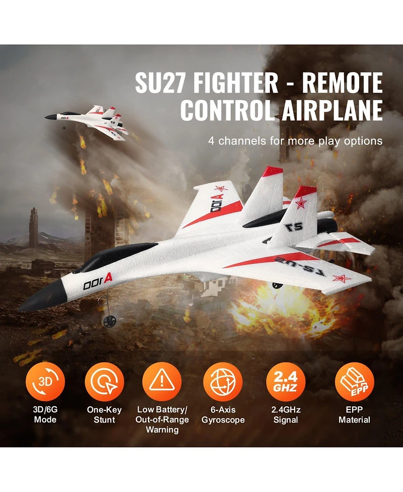 Mecale Rc Plane, 2.4GHz 4-Channel Fighter Airplane with 6-Axis Gyro, 2 Batteries, Ready-to-Fly Glider for Adults & Kids Beginners