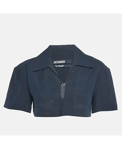 Pre-Owned Jacquemus Women's Navy Blue Hemp Blend Le Haut Bebi Crop Top