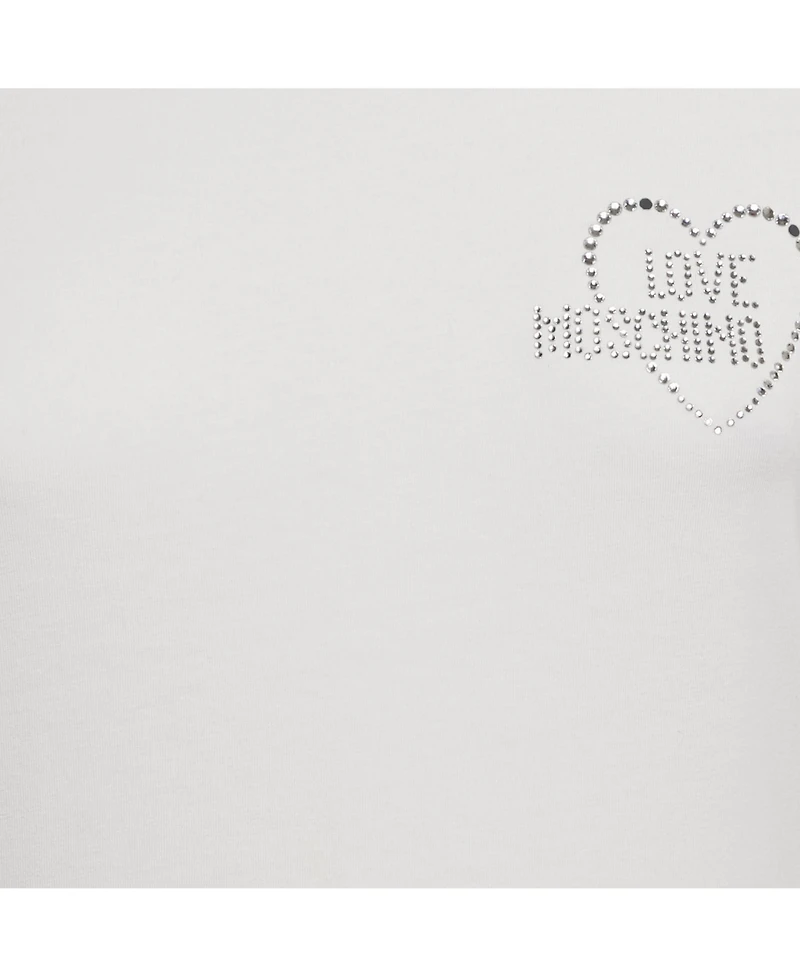 Pre-Owned Love Moschino Women's Logo Rhinestone Jersey Long Sleeve T-Shirt