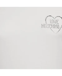 Pre-Owned Love Moschino Women's Logo Rhinestone Jersey Long Sleeve T-Shirt