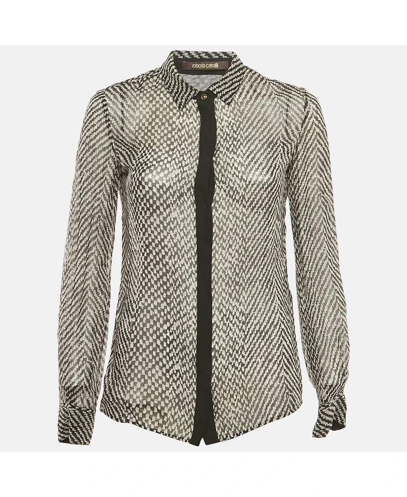 Pre-Owned Roberto Cavalli Women's Black Silk Monochrome Sheer Blouse