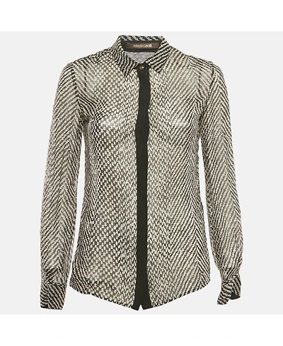 Pre-Owned Roberto Cavalli Women's Black Silk Monochrome Sheer Blouse