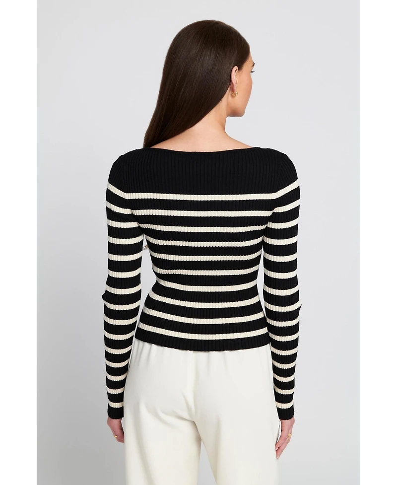 Elle Collection Women's Fine Gauge Light Weight Striped Sweater