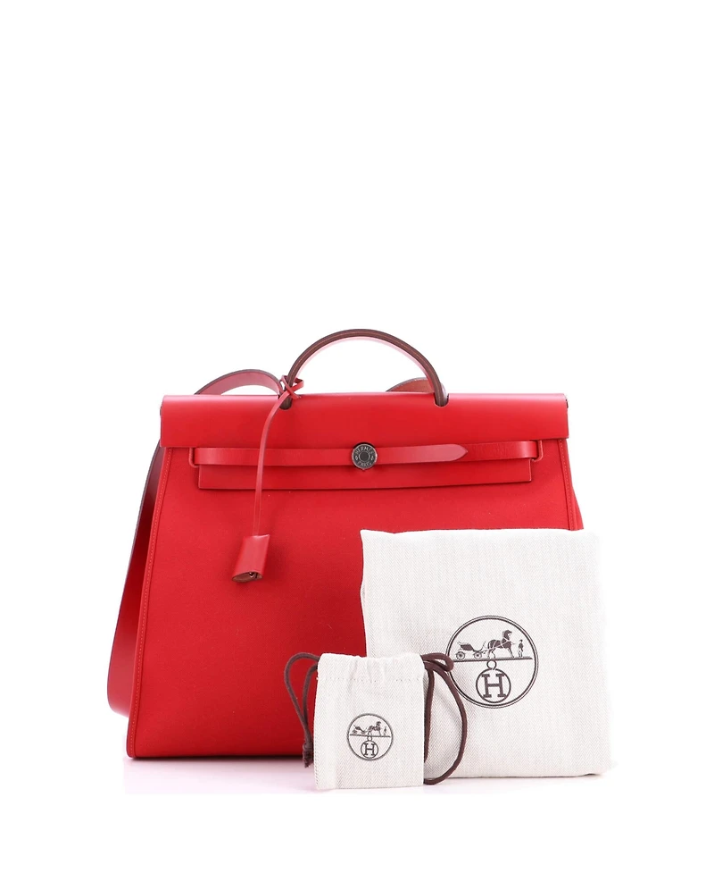 Pre-Owned Hermes Herbag Zip Leather and Toile