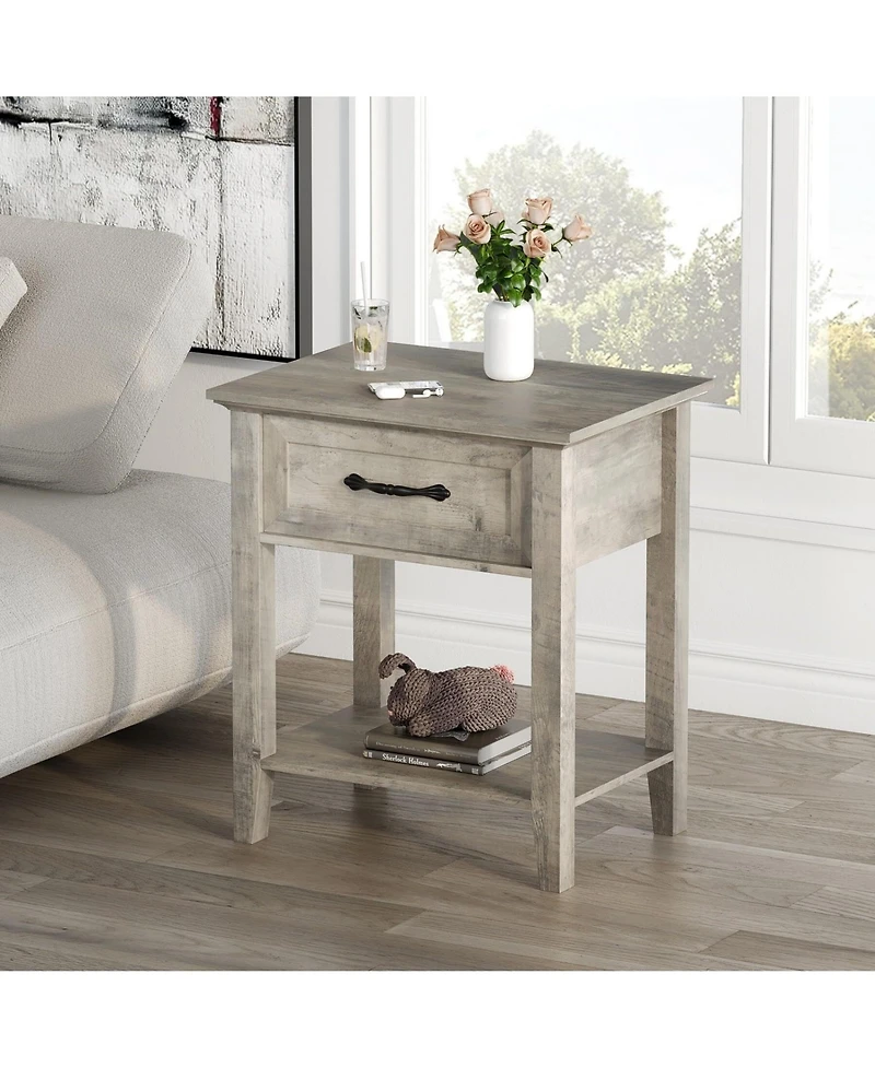 gaomon Square Nightstand, Bedside Table End Table for Bedroom Nursery Living Room, End Table with Storage Drawer, Easy Assembly, 2pcs