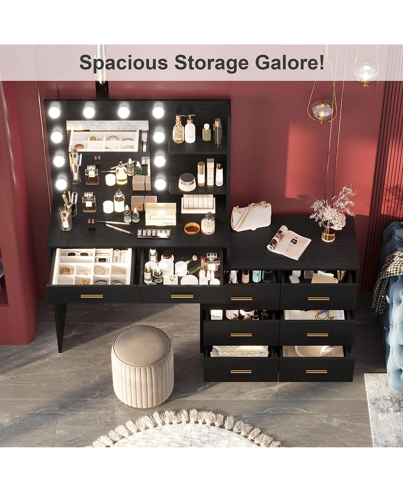 Gaomon 61" Make up Vanity Desk with Mirror and Lights, 3 Lighting Modes Vanity Organizer with Adjustable Brightness