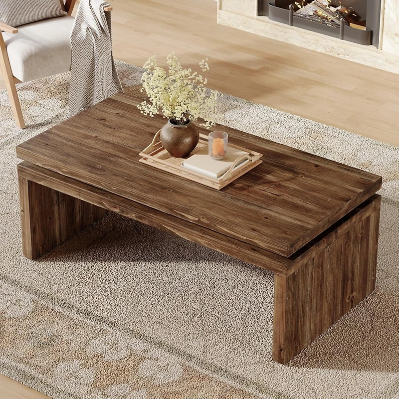 Tribesigns 47.24" Coffee Table with Storage Shelf, Mid-Century Modern Center Table, 3-Tier Rectangle Wooden Tea Table