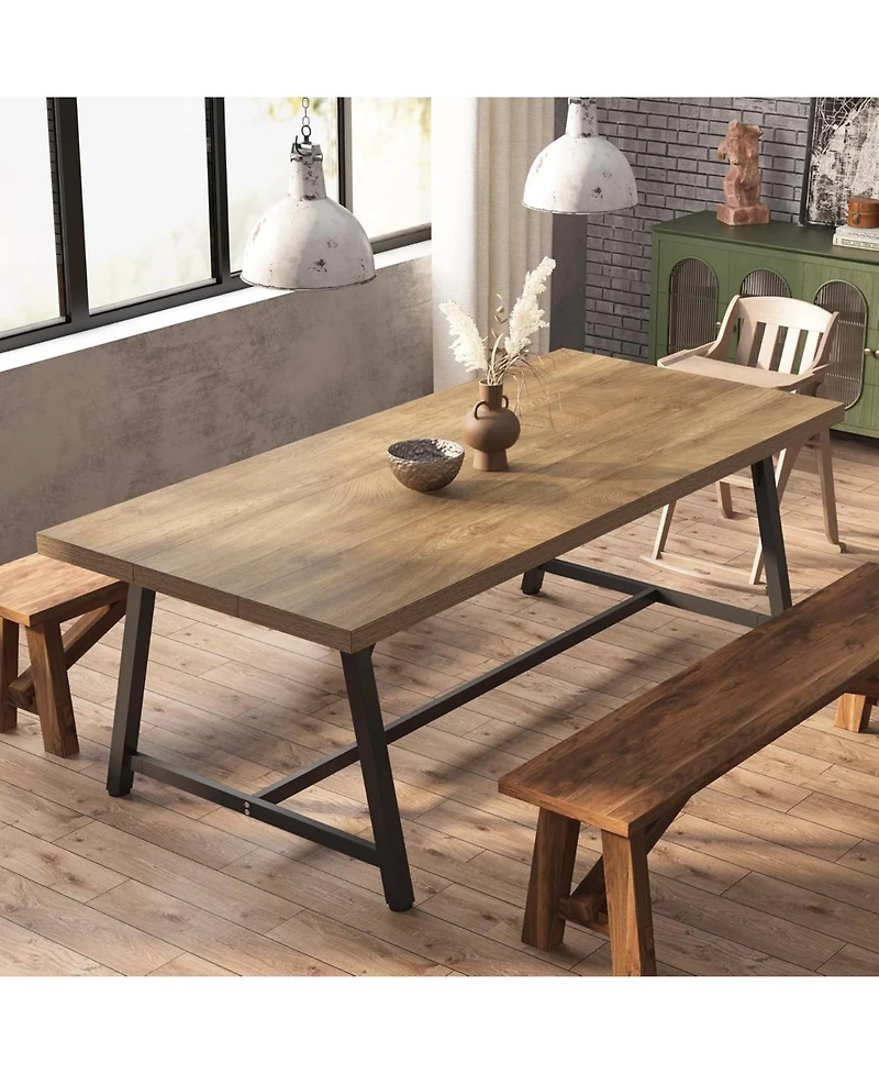 Tribesigns Dining Table for 8 People, 70.87-inch Rectangular Wood Kitchen Table with Strong Metal Frame