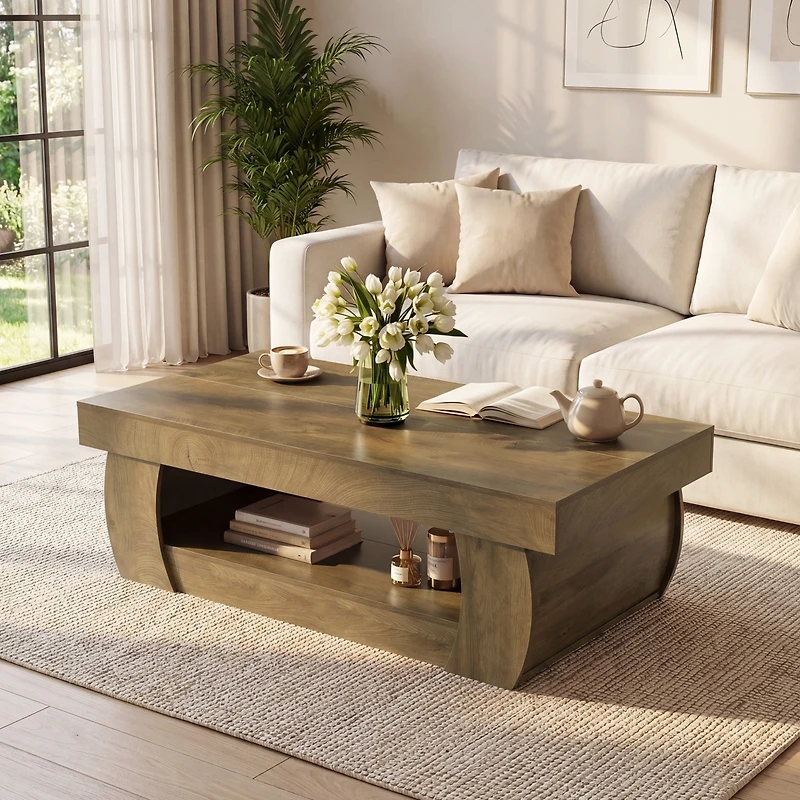 Tribesigns 55-Inch Modern Coffee Table with Open Storage Shelf, Rectangular Center Table