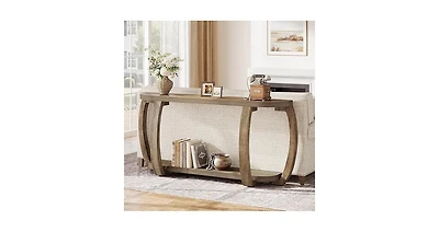 Tribesigns Farmhouse Wooden Console Table with Open Shelf, 63-Inch Long Sofa Entryway Table with Curved Legs for Living Room, Hallway, Entrance
