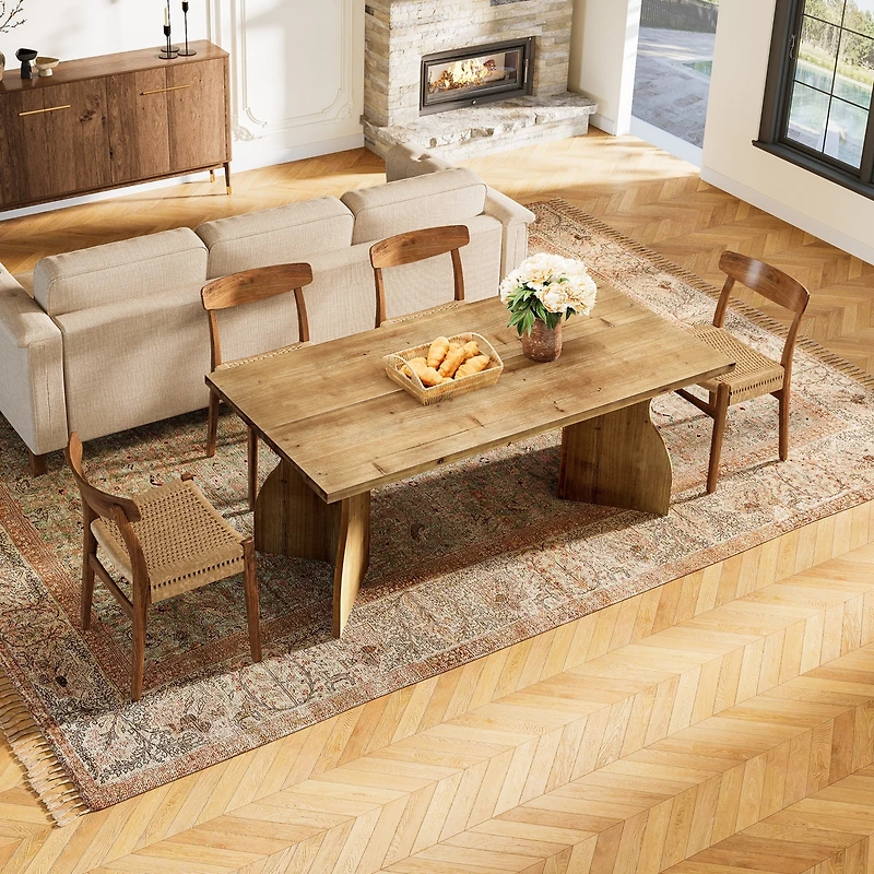 Tribesigns 70.87" Black Dining Table for 6-8, mid-century modern design with double pedestal, rectangular wooden desk for kitchen or living room