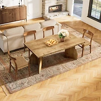 Tribesigns 70.87" Black Dining Table for 6-8, mid-century modern design with double pedestal, rectangular wooden desk for kitchen or living room
