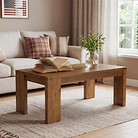 Tribesigns Solid Wood Coffee Table, 47-Inch Wooden Center Tables with Rounded Corners, Rectangular Living Room Table