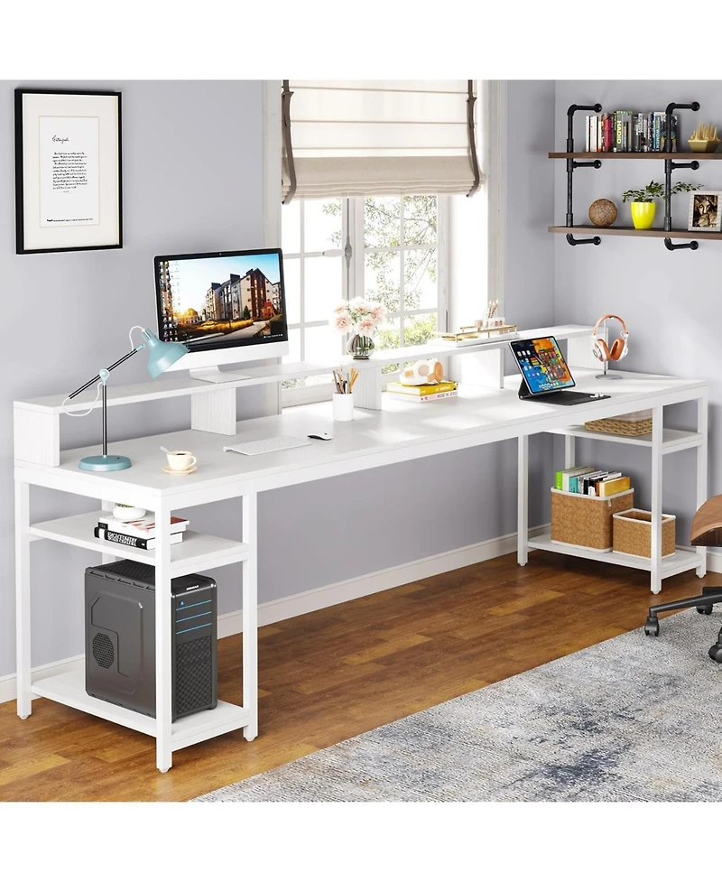 Tribesigns Two Person Desk with Monitor Stand
