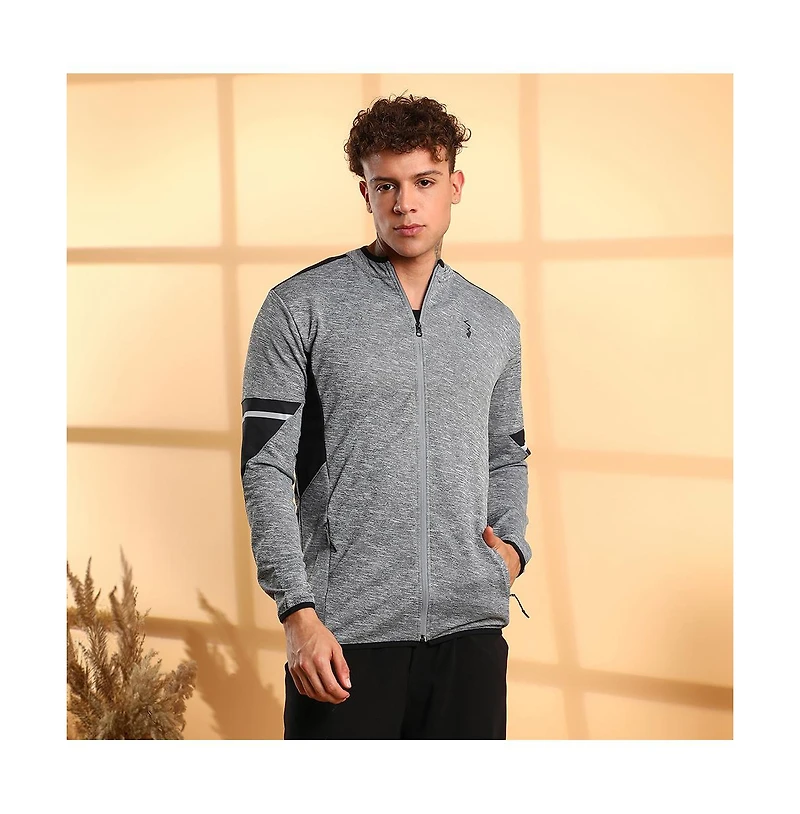 Campus Sutra Men's Grey Heathered Activewear Jacket With Contrast Detail
