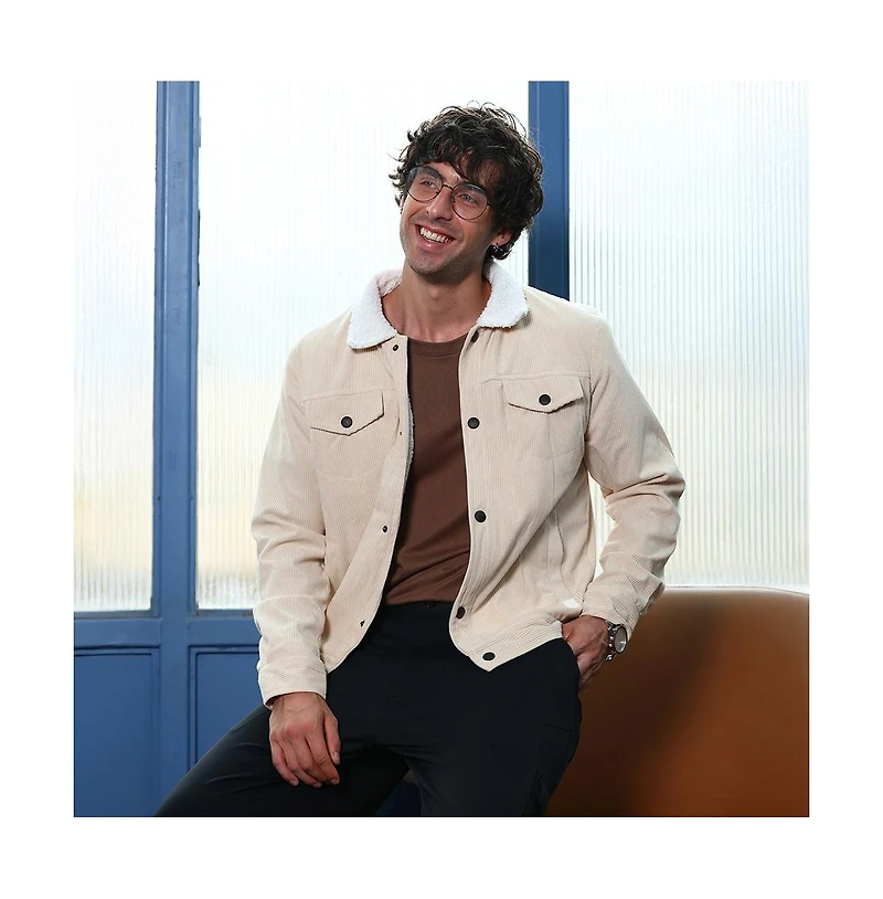 Campus Sutra Men's Cream White Utility-Corduroy Jacket
