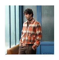 Campus Sutra Men's Burnt Sienna Zip-Front Plaid Jacket.
