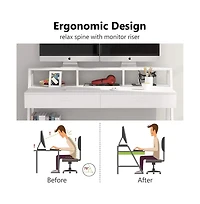 Tribesigns White Computer Desk with Storage Shelf & Drawers, Modern 47 inch Office Writing Desk Study Table with Monitor Stand