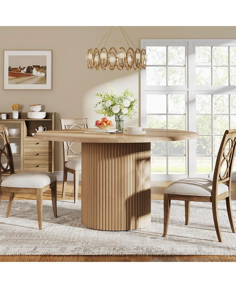 Tribesigns 47" Round Dining Table for 4, Farmhouse Kitchen Table with Metal Base