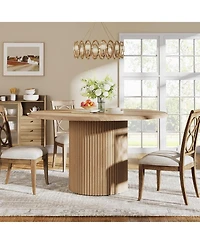 Tribesigns 47" Round Dining Table for 4, Farmhouse Kitchen Table with Metal Base