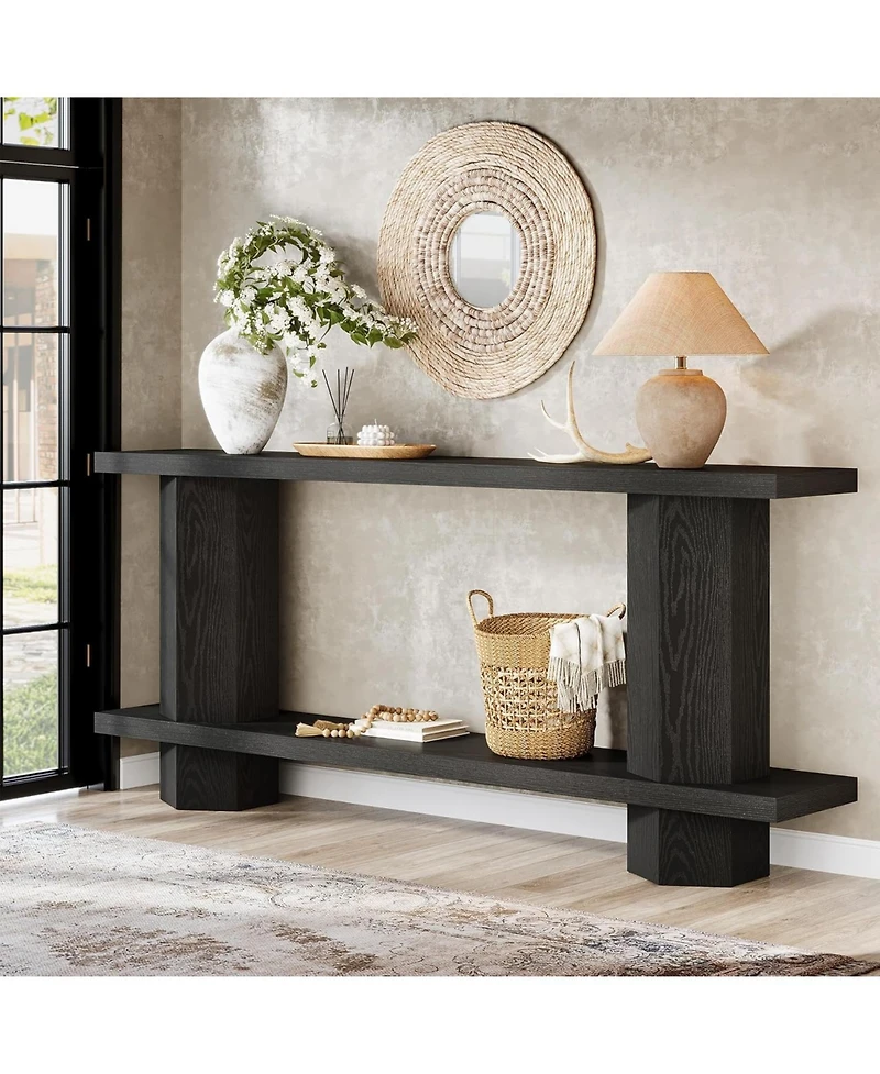 Tribesigns 71-Inch Long Console Table for Entryway, Wooden Sofa Table Behind Couch, Black
