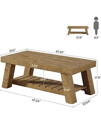 Tribesigns Rectangular Coffee Table, 47.24" Farmhouse Wood Center Tables for Living Room,Brown