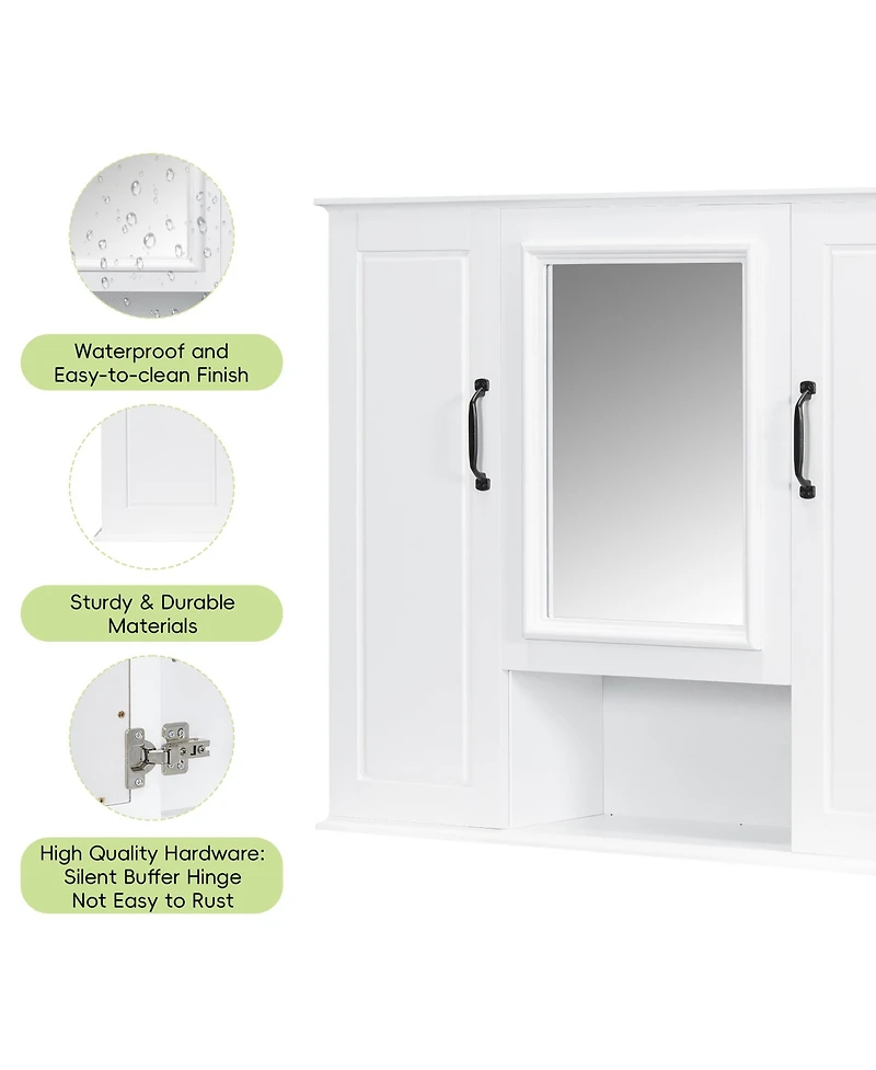 Casainc 36" Wall Mounted Medicine Cabinet with Mirror and 3 Doors