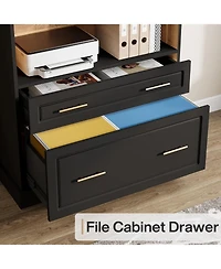 Tribesigns 5-Shelf Bookcase with File Cabinet Drawer Set of 2, 72" Tall Bookshelf, Modern Free-Standing Wood Bookcase, Large Open Display Storage Book