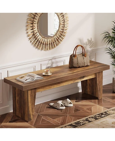 Tribesigns 55" Wooden Entryway Bench, Farmhouse Long Entry Seat, Indoor End of Bed Stool with Storage Capability, Dark Brown