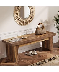 Tribesigns 55" Wooden Entryway Bench, Farmhouse Long Entry Seat, Indoor End of Bed Stool with Storage Capability, Dark Brown