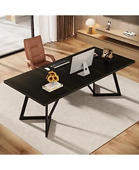 Tribesigns Large Black Computer Desk, Metal Frame Office Workstation with Rectangular Writing Table for Home Office