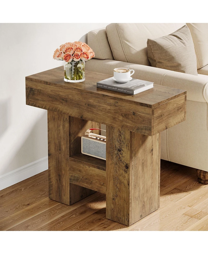 Tribesigns Farmhouse Narrow End Table with 2-Tier Storage Shelf and Heavy-Duty Base – Sofa Side Table for Living Room
