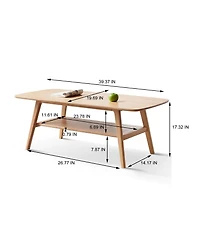 sumyeg Solid Wood Center Table Coffee Table with Natural Wood Finish and Storage Shelf