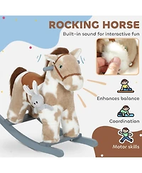 Qaba Rocking Horse, Kids Plush Animal Rocker with Realistic Neigh