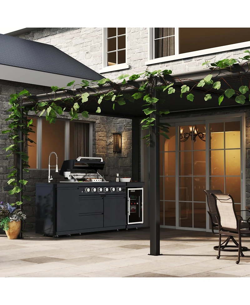 Mondawe 46" 4-Burner Gas Grill Outdoor Kitchen with Fridge, Rotisserie & Granite Counter