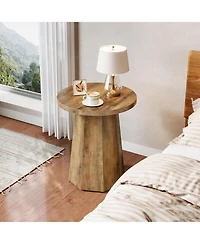 Tribesigns Farmhouse Round End Table, Wooden Couch Side Table with Octagonal Base