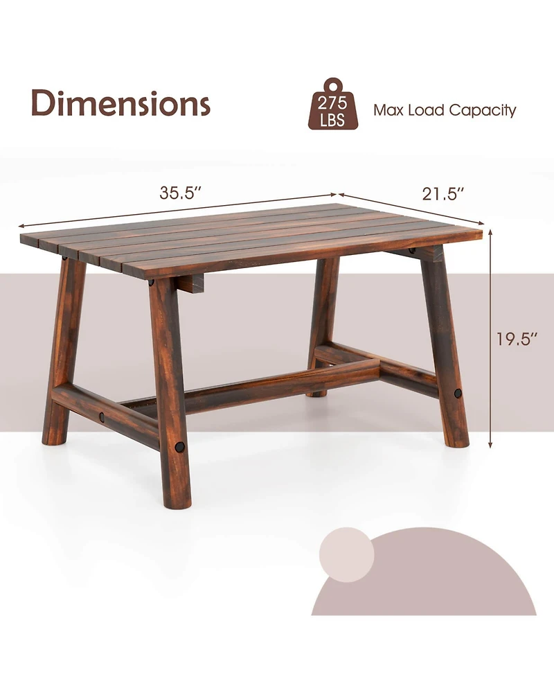 Costway Outdoor Coffee Table with Slatted Rectangle Top, Garden Side Table