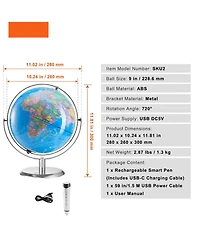 Sugift Talking World Globe 9" Interactive Educational Globe with Talking Pen