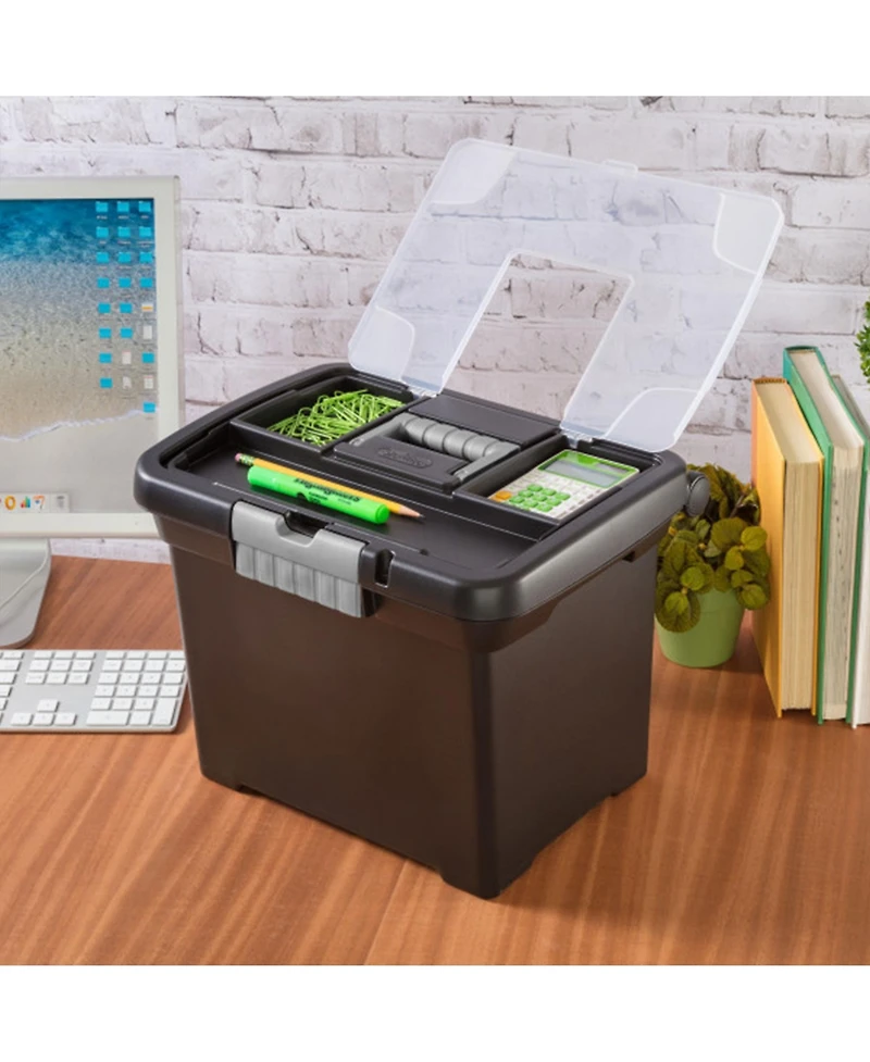 Sterilite Portable Lockable File Box w/ Extra Compartment & Handle (4 Pack)