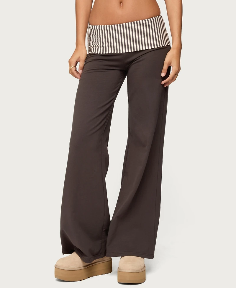 Edikted Women's Meshey Striped Fold Over Pants